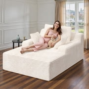 Hawsaiy 68" Oversized Chaise Lounge Indoor Chair, Plush Corduroy Floor Sofa Bed with Deep Seat & Wide Armrests, Fully Assembled Comfy Reading Couch for Living Room & Bedroom, Beige