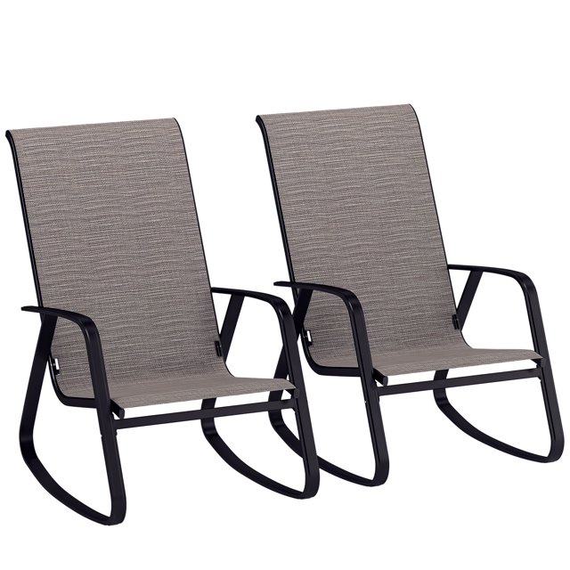 Outsunny 2 PCS Outdoor Rocking Chairs, Patio Rocking Chairs, Light Brown