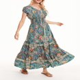 thumbnail image 4 of Women‘s Summer Short Sleeve V Neck Pattern Print Beach Dress, 4 of 9