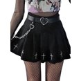 thumbnail image 2 of Sylvamorning Women High Waist Gothic Punk Cross Pattern Mini Pleated Skirt, 2 of 8