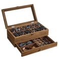 thumbnail image 1 of 12-Slot Watch Box,Brown, 2-Tier Display Case with Large Glass Lid,Removable Watch Pillows,, 1 of 9