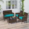thumbnail image 2 of Costway 4 PCS Patio Furniture Set with Washable Cushions and Tempered Glass Coffee Table Turquoise, 2 of 8