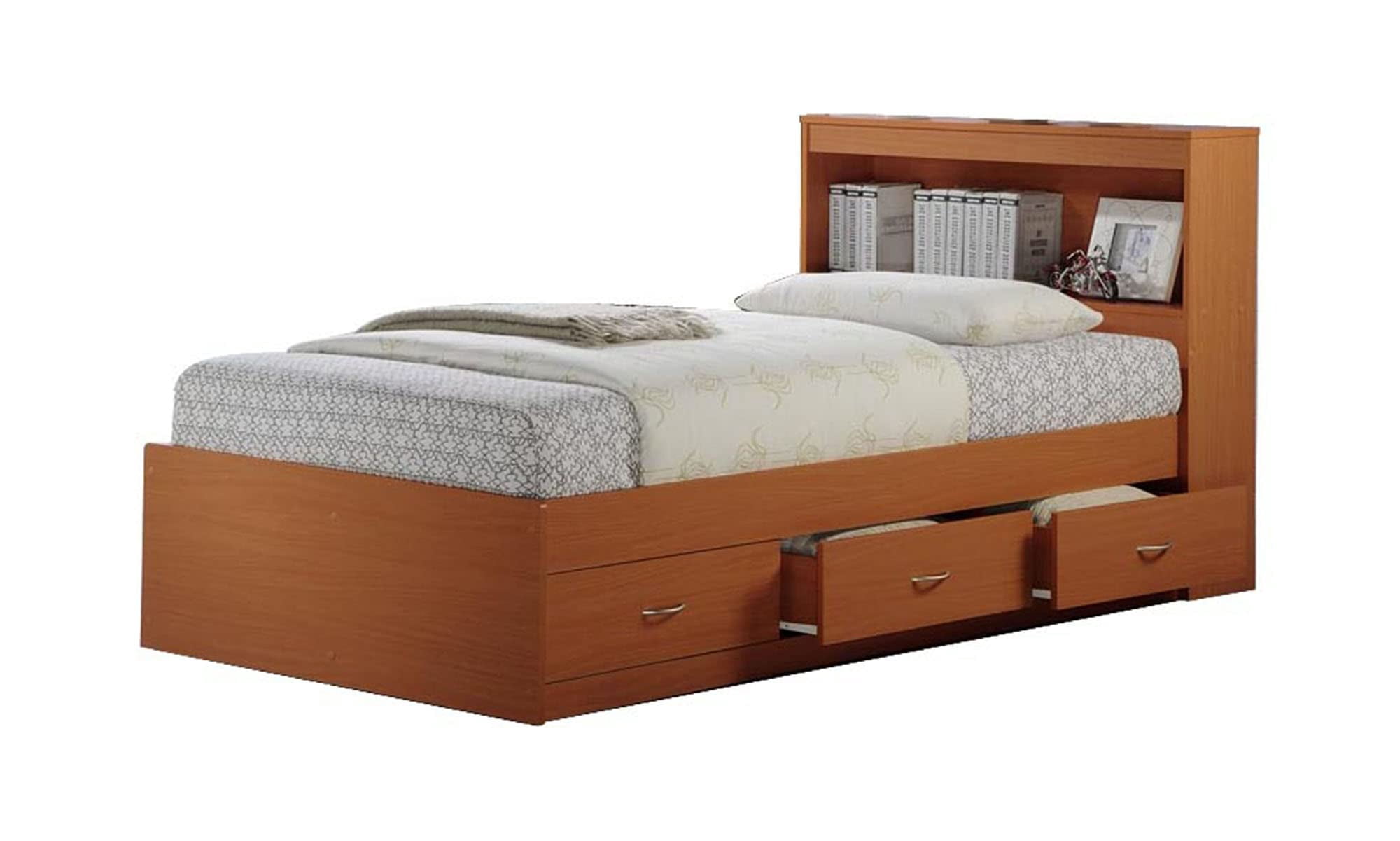 Hodedah Lit Capitaine Format Simple avec 3 Tiroirs et Tête de Lit en Bois de Cerisier