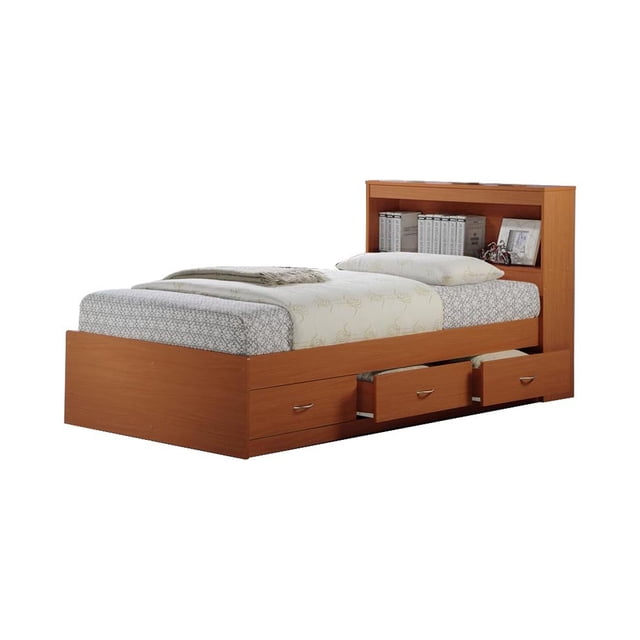 Pemberly Row Lit Capitaine Simple Contemporain en Bois avec Rangement et 3 Tiroirs, Cerisier