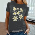 thumbnail image 2 of KIHOUT Nouveau Haut de Mode d'Été pour Femmes 2025, T-Shirt à Manches Courtes à Col Rond Décontracté à Imprimé Floral Gris Foncé S, 2 of 5
