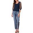 thumbnail image 2 of INSPIRE CHIC Blouse pour Femme à Pois, Encolure Carrée, Maille Semi-Transparente, Manches 3/4, 2 of 6