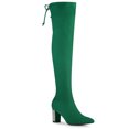 thumbnail image 1 of Unique Bargains Women's Chunky Heels Rhinestone Over the Knee High Boots Green (Size 9), 1 of 8