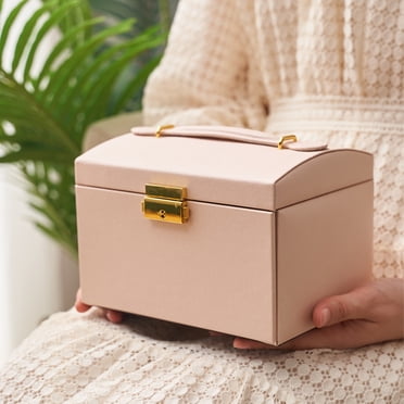 Boovnll Jewelry Box With Lock And Mirror Jewelry Organizer Storage Case With 3-Layers Display For Earrings Bracelets Rings Watches