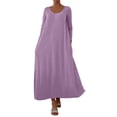 thumbnail image 2 of Fznquz Robes Unies pour Femmes 2026 Décontractées Ligne A Manches Longues Violet Grande Taille Robe d'Été Ample Maxi avec Poches Robe pour Femmes, 2 of 8