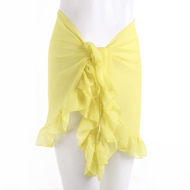 Fortune Women Mesh Mini Ruffle Skirts Cover Up Candy Color Bathing Skirt Beachwear Wrap
