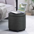 thumbnail image 4 of Designs4Comfort Round Accent Storage Ottoman w/Reversible Lid in Gray Fabric, 4 of 7