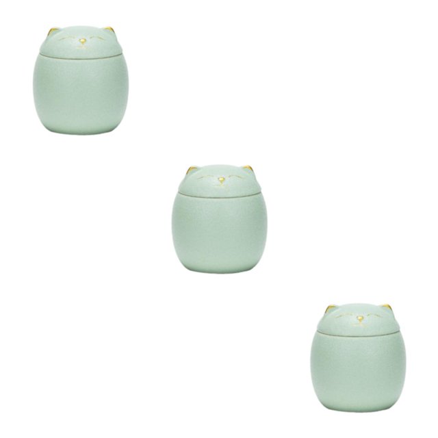 Baohd Large Capacity Ceramic Canisters Cute For Wide Application Sturdy And Durable Ceramics Cat Form Ceramic Tea Jars green 150ml 3Set