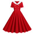 thumbnail image 1 of B91xZ Robes Décontractées pour Femmes Col Carré Manches Courtes Longueur Genou Robe Fluide d'Été, Rouge TTG, 1 of 4