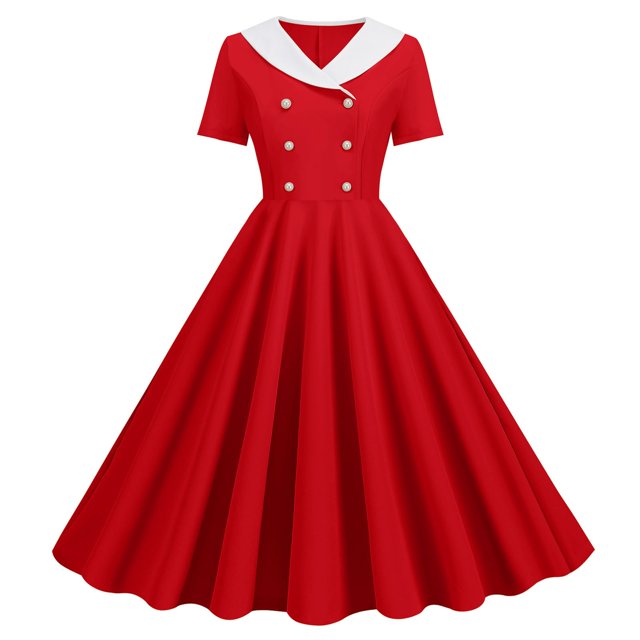 B91xZ Robes Décontractées pour Femmes Col Carré Manches Courtes Longueur Genou Robe Fluide d'Été, Rouge TTG