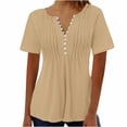 thumbnail image 1 of AherBiu Womens Tops Summer Button Round Neck Solid Color Ruched Dressy Casual Loose Tunics Tshirts, 1 of 3