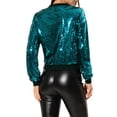 thumbnail image 3 of INSPIRE CHIC Women's Sequin Jacket Zipper Closure Hidden Pockets Bomber Jacket Lake Blue S, 3 of 6