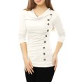 thumbnail image 4 of INSPIRE CHIC Women's Cowl Neck Buttons Decor Long Sleeves Ruched Top, 4 of 5