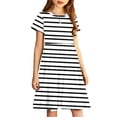 thumbnail image 4 of JDQJBZ Girls Short Sleeve Dress Striped Print Pleated With Pockets Summer Outfit, 4 of 5