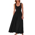 thumbnail image 1 of AherBiu Robes d'Été pour Femmes 2024 Tendance Robe Maxi Sans Manches Col en V Fluide Taille Élastique Vacances Longues Robes, 1 of 7