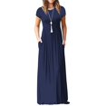 thumbnail image 1 of Robe Maxi d'Été à Manches Courtes Unie pour Femmes avec Poche, 1 of 1