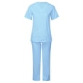 thumbnail image 1 of DPTALR Ensemble d'Infirmière pour Femmes à Manches Courtes, Couleur Unie, avec Poche, Col en V, 1 of 6