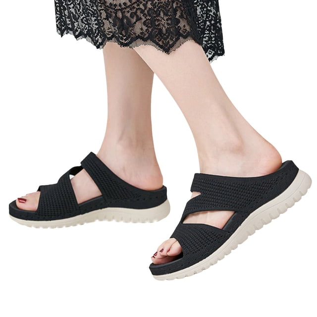 IUJSOY Walking Sandals for Women Lightweight Mesh Open Toe Comfort Footbed Platform Slip on Shoes
