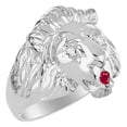 thumbnail image 3 of RYLOS Rings Sterling Silver Lion Head Ring Amazing Conversation Starter Diamonds Eyes & Ruby Mouth Rings Size 10, 3 of 7