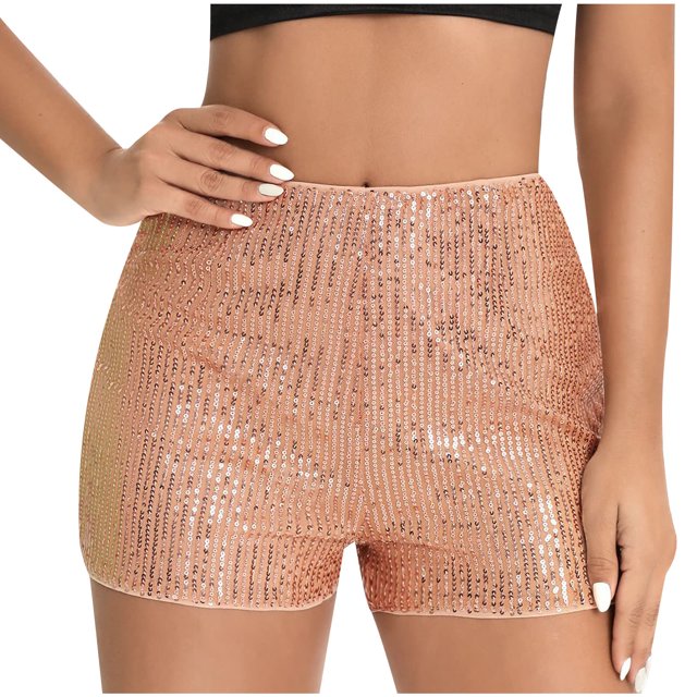 Yuyuzo Shorts à Paillettes Taille Haute pour Femmes, Couleur Unie, Grand