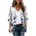 thumbnail image 2 of TIMIFIS Women Cardigan 3/4 Sleeves Open Front Lightweight Cardigan Draped Ruffles Knit Cardigan-Dark Blue-XLFall, 2 of 5