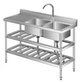 thumbnail image 2 of GloryStar Commercial Utility Sink, 47 Inch Freestanding Stainless Steel Double Bowl with Storage Shelf, Workbench, and Faucet for Restaurant or Garage, 2 of 7