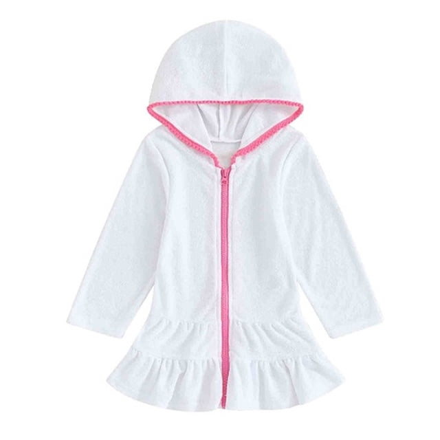 TIMIFIS Robe à Capuche Blanche pour Tout-Petits, Chemise de Nuit pour Bébés, Fermeture Éclair, Col Rond, Fluide, Confortable, Couleur Unie, Tenue de Nuit Décontractée, Robe de Pyjama Légère pour Dormir, Tenue de Nuit Stylée pour Enfants, pour 1-5 Ans