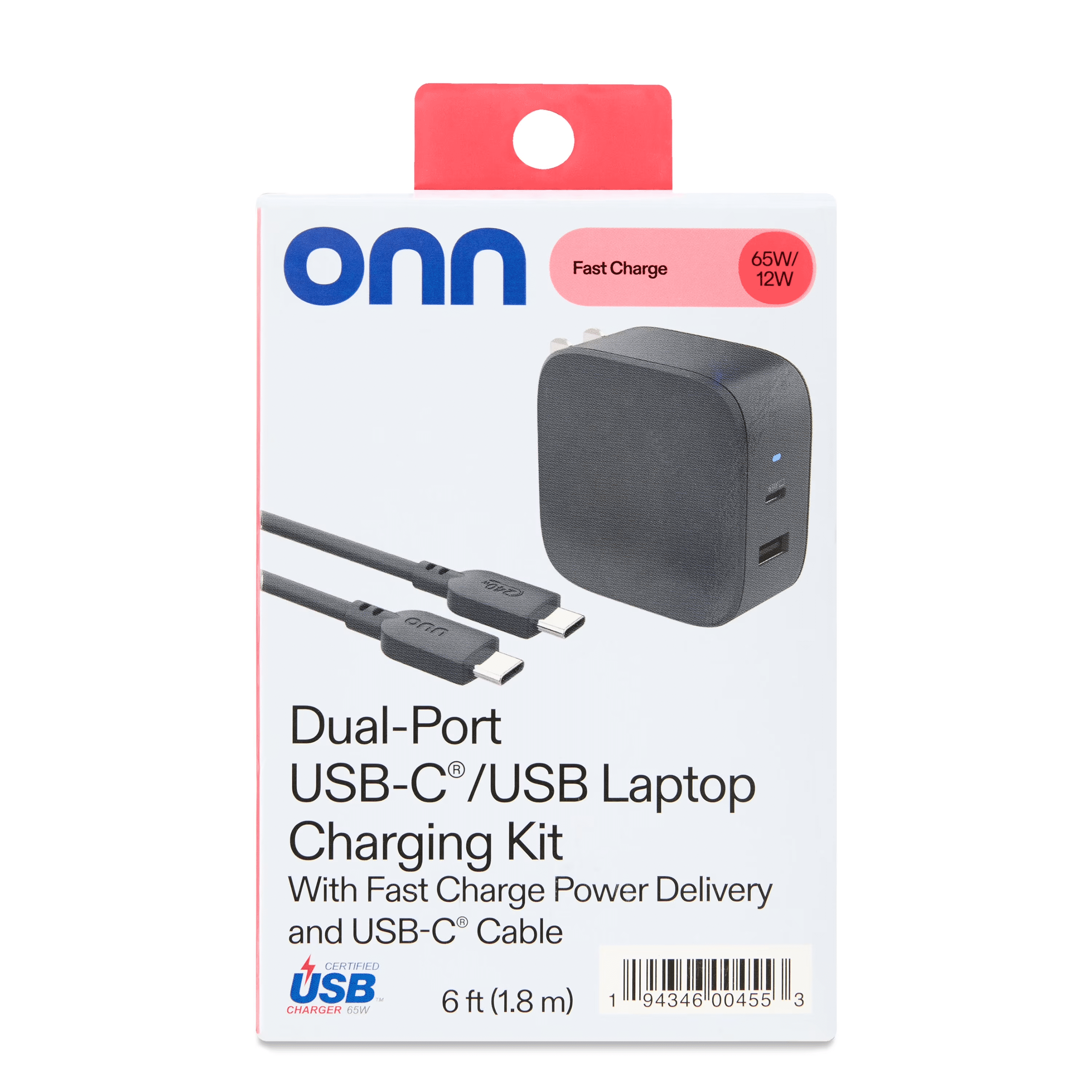 onn Chargeur GaN de 65 W/12 W pour ordinateur portable