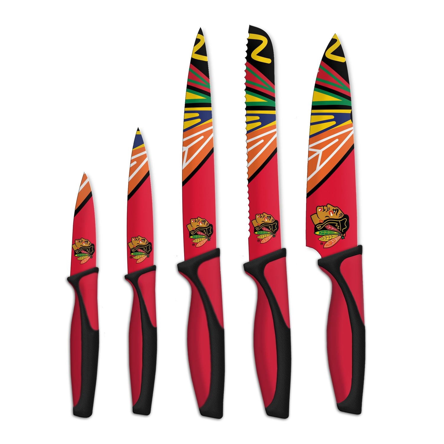 OFFICIALLY LICENSED NHL 5 PIECE KNIFE SET CHICAGO BLACKHAWKS