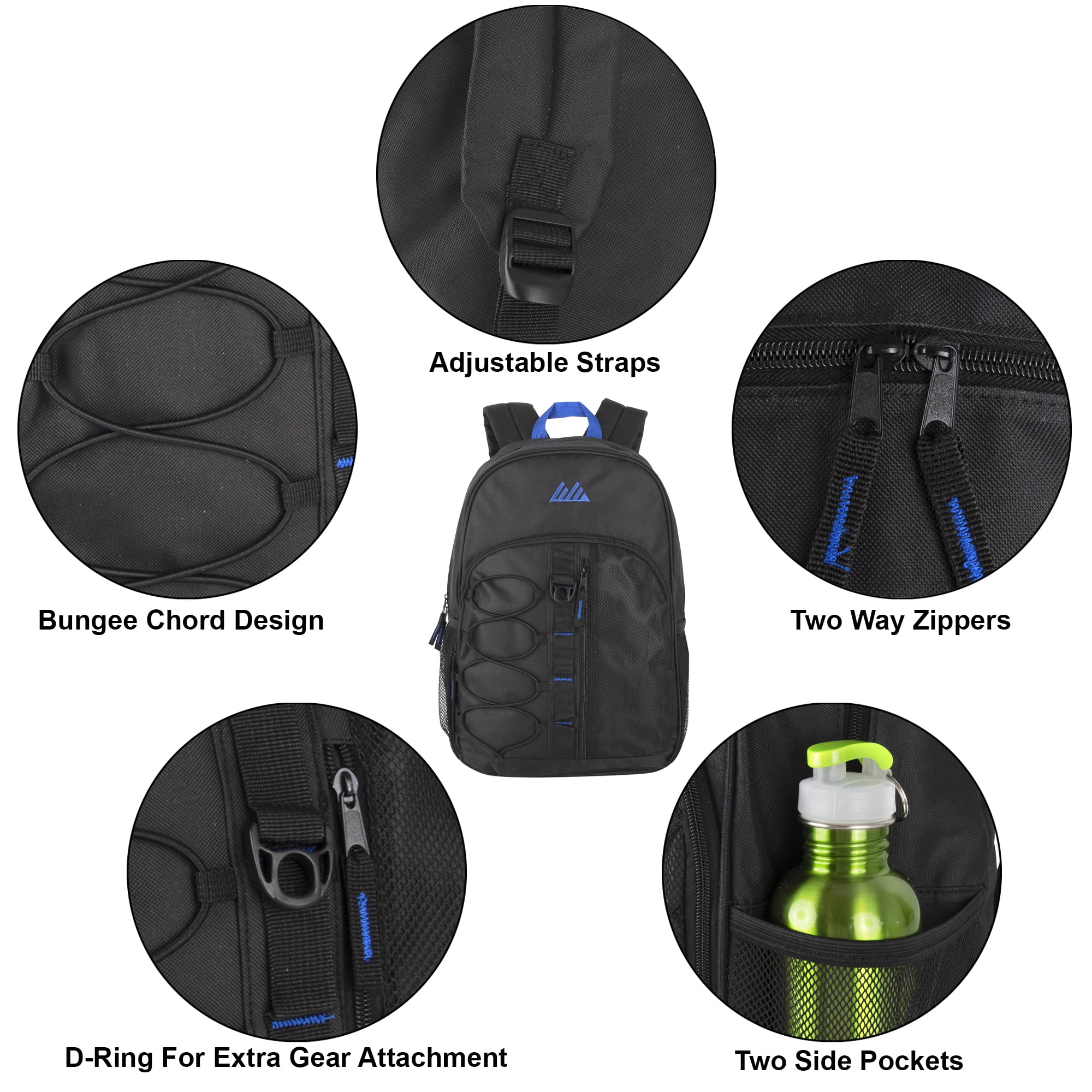 Summit Ridge Single Multi-Pocket Bungee Cord Backpack for Travel and Commuting in Black