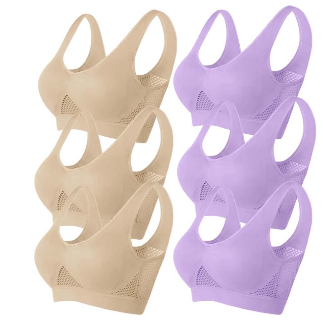 Timegard 6pc Sports Bras for Women Plus Size High Support Wireless Breathable Mesh Workout Running Bras