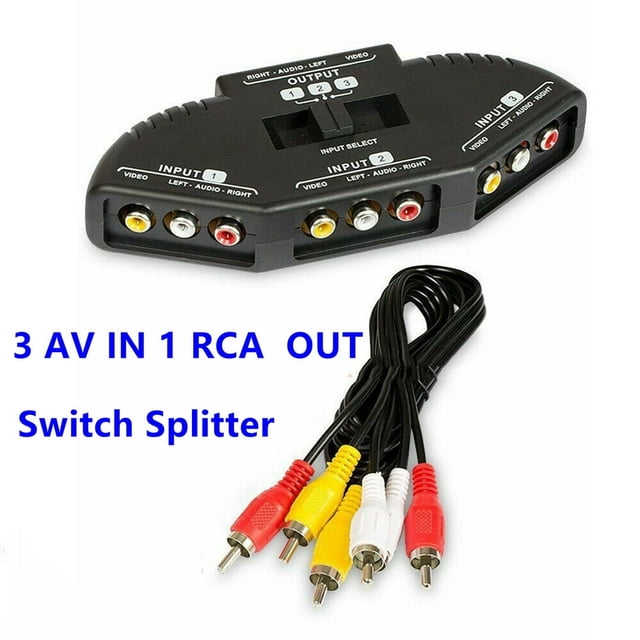 CHUANK Répartiteur RCA Boîte de Commande AV Convertisseur de Prises de Qualité Supérieure 3 Voies et Cordon RCA Sélecteur Audio Vidéo AV