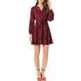 thumbnail image 1 of INSPIRE CHIC Robe Midi Courte Trapèze pour Femme à Col en V, Imprimé Floral, Taille Élastique, Boutonnée, m Bourgogne, 1 of 7