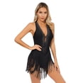 thumbnail image 3 of iixpin Justaucorps-Robe de Danse Latine pour Femmes, Décolleté en V Profond, Dos Nu, à Franges, Salsa Cha-Cha, Costume de Danse, Robe de Cocktail, Noir, M, 3 of 6