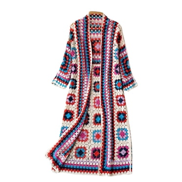 Taqqpue Lightweight Summer Crochet Cardigan for Women 2025 Long Sleeve Kimono Boho Oversized Open Front Knitted Cardigan