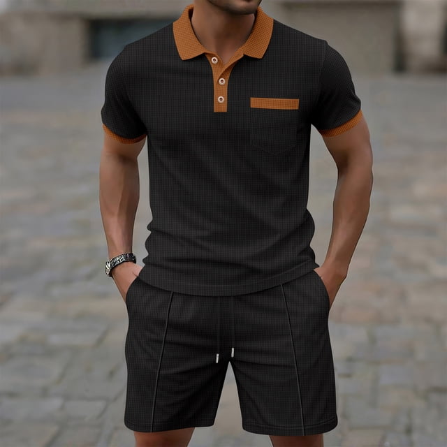Weiqiqre Men's Short Sets 2 Piece Outfits Button Down Linen Shirts and Short Sets Summer Beach Outfis