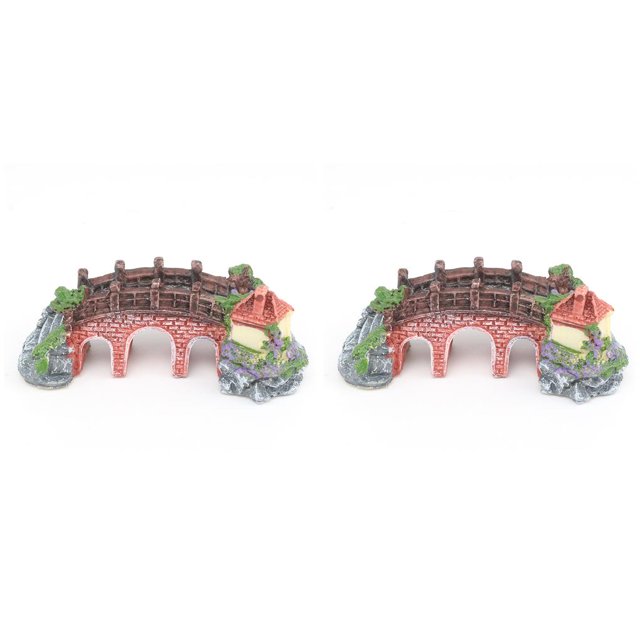 ZheElen Resin Castle Aquariums Decoration Simulation Turtle Climbing Three Eye Bridge 2Set