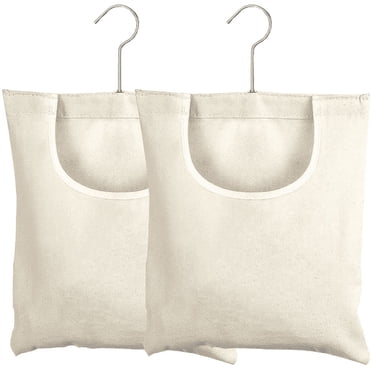 Canvas Clothespin Bag with Hanging Hook Hanging Storage Organizer for Wardrobe and Laundry Room, 2 Pack, Beige, 12.5x10.5 Inch