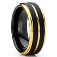 thumbnail image 1 of Men Tungsten Two-Tone Wedding Band Grooved Ring 8MM Black Goldtone, 1 of 4