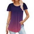 thumbnail image 2 of Besolor Hauts d'Été pour Femmes Tendance Dégradé Plissé Manches Courtes Chemises Décontractées Grande Taille Col Rond Blouse Habillée, 2 of 5