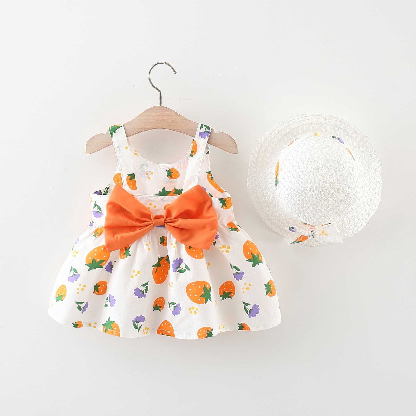 Robe pour Nouveau-Né Sans Manches, Robe Tutu pour Bébé, Robe d'Été pour Bébé Fille avec Chapeaux, Ensemble 2 Pcs pour Bébé Fille 1-2 Ans