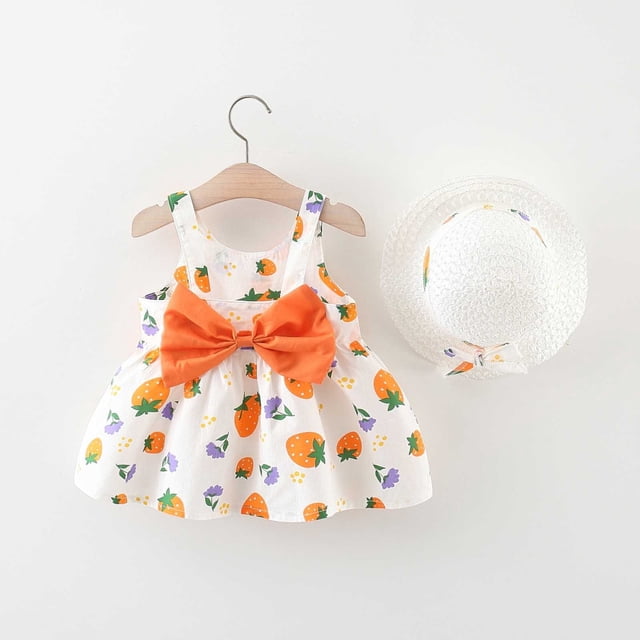 Robe Bébé Sans Manches Robe Tutu Bébé Robe d'Été Fille avec Chapeaux Ensemble 2 Pcs Robe de Fée Tout-Petit 3-4 Ans