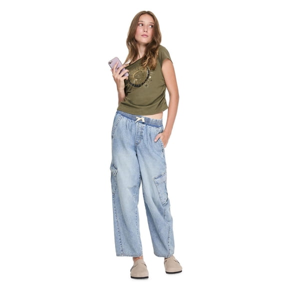 My Sister's Closet Girls' Tie Waist Wide Leg Barrel Cargo Pant