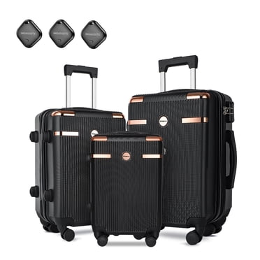 IMGadgets Go Luggage Ensemble 3 Pcs (Noir) / Léger et Résistant en Polycarbonate ABS / 4 Roues Doubles Pivotantes à 360° / Cadenas Homologué TSA / 3 Étiquettes GPS Intelligentes / Design Spacieux / Poignée Rétractable en Fer