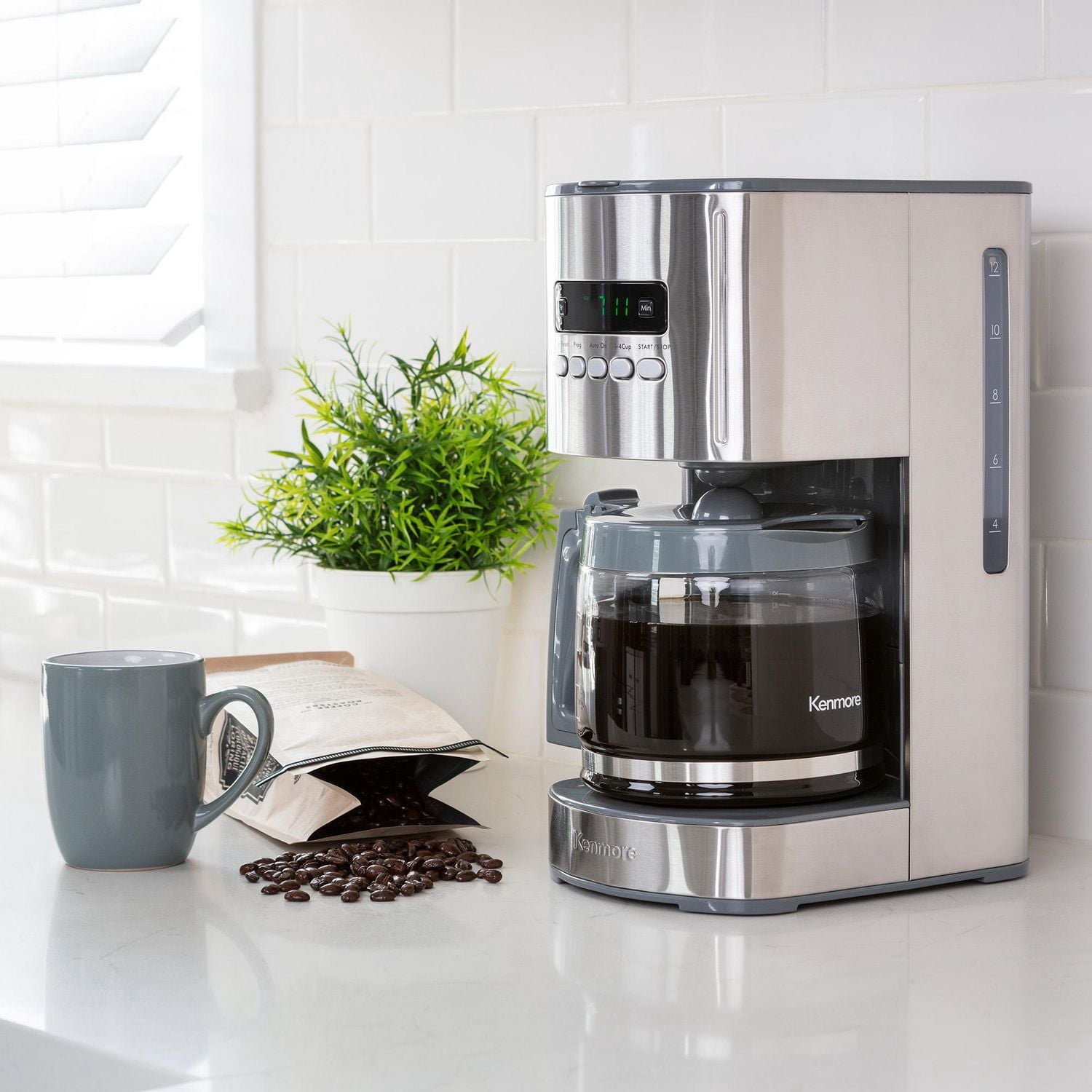Kenmore Programmable 12-Cup Coffee Maker, Stainless Steel, Auto Brew & Keep Warm Functions