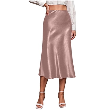 Npasoilc Satin Skirts for Women Side Zipper High Waisted Skirts Soft Breathable Hip-Wrapped Midi Skirts Casual Straight Party SKirts
